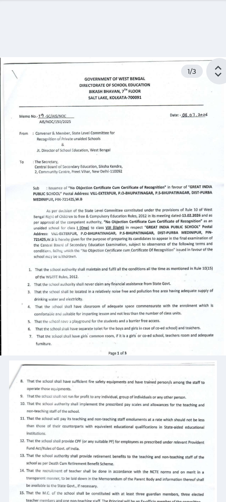 Noc & udise code done but cbse affiliation process is going on